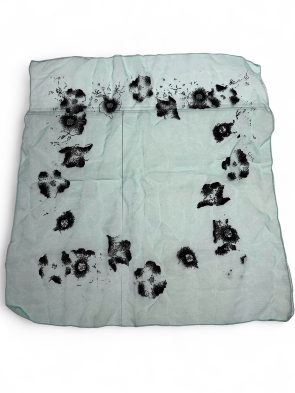 Floral Aqua Blue Black Sheer Scarf Square Flower Neck Hair Bandana Silky 21 inch
